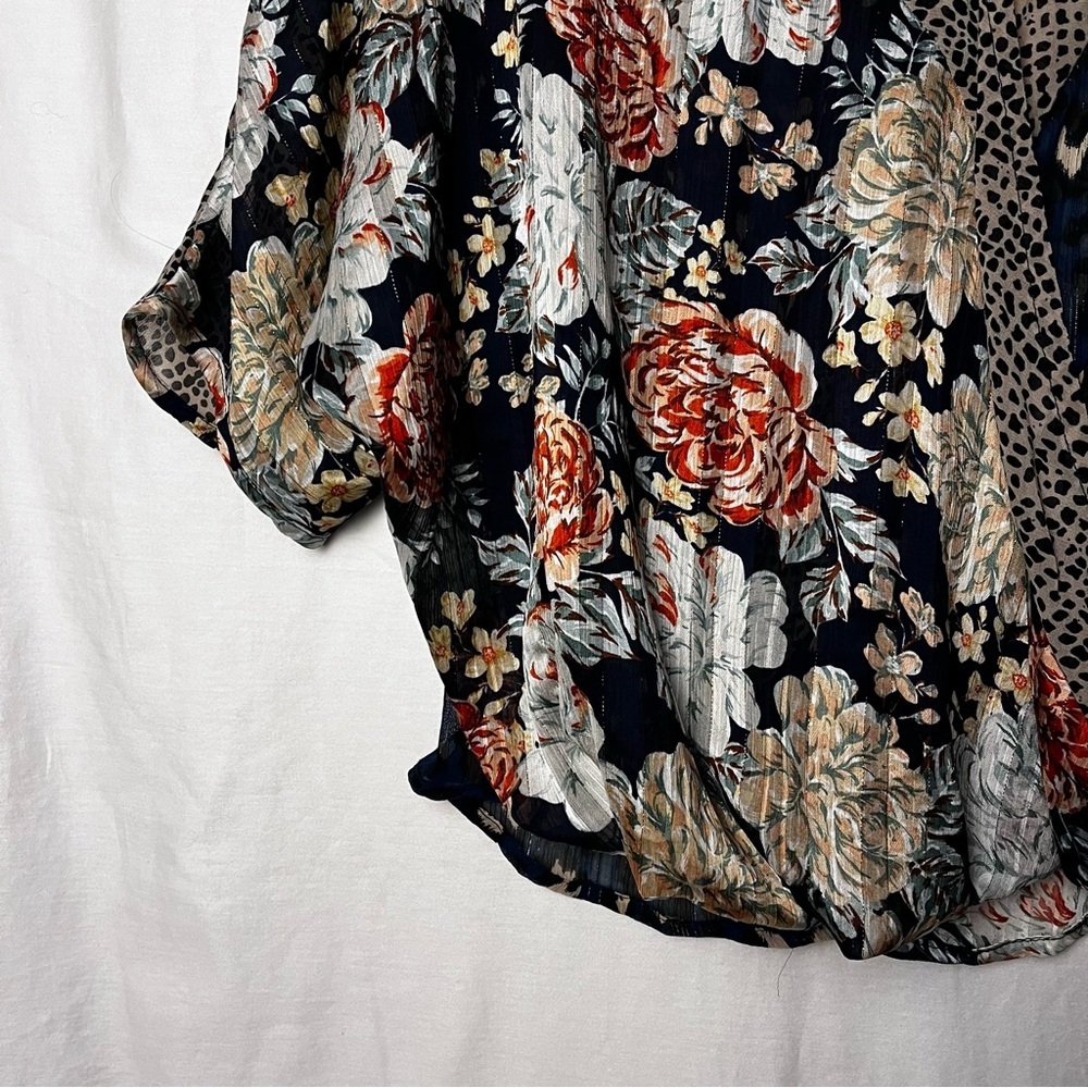 Umgee | Navy Mixed Print Boho Surplice Top, Small - image 5